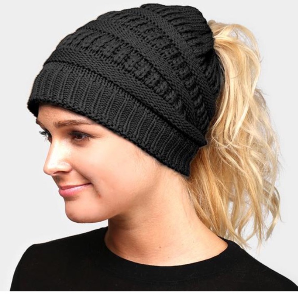 Charcoal Ponytail knitted beanie